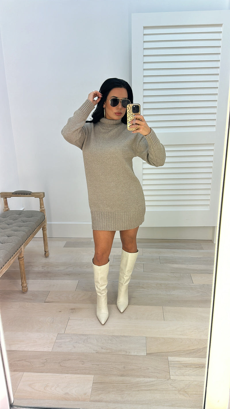 turtle knit dress Cozette Turtle Neck Sleeveless Mini Knit Dress