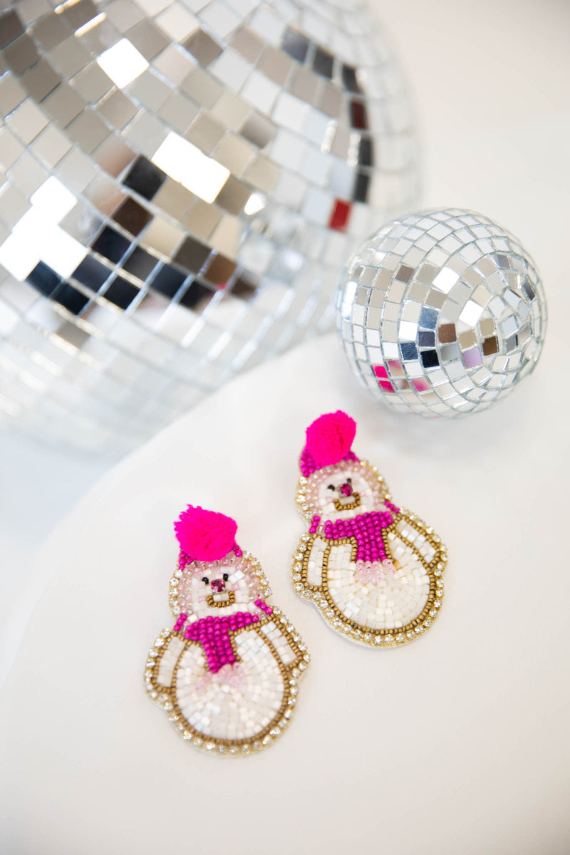 Pink Snowman Earrings