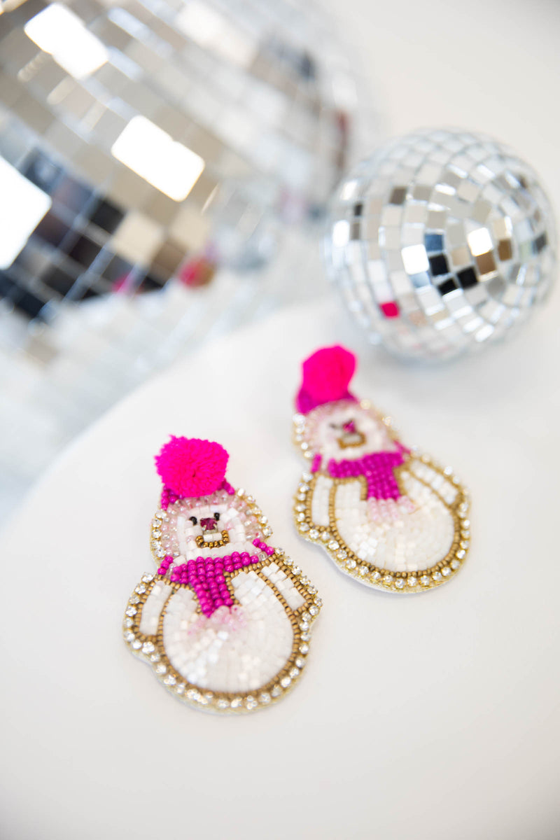Pink Snowman Earrings