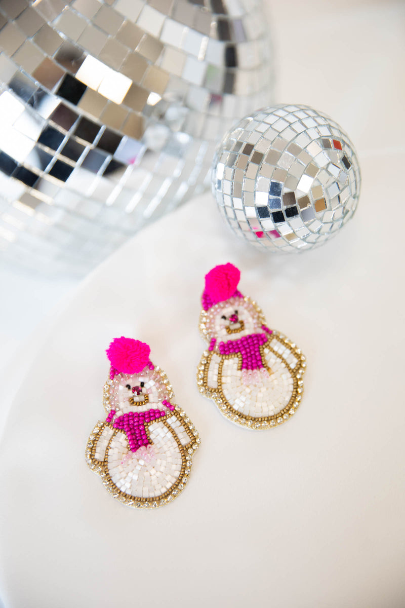 Pink Snowman Earrings