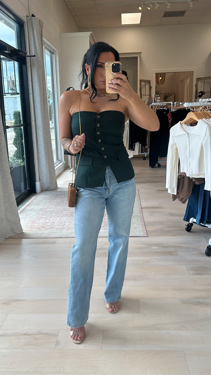 Strapless Button Up Top
