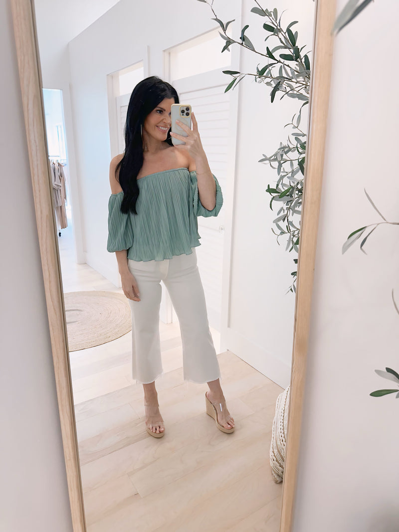 Off The Shoulder Pleated Satin Top