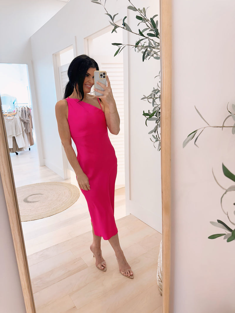 Asymmetric Neckline Midi Dress
