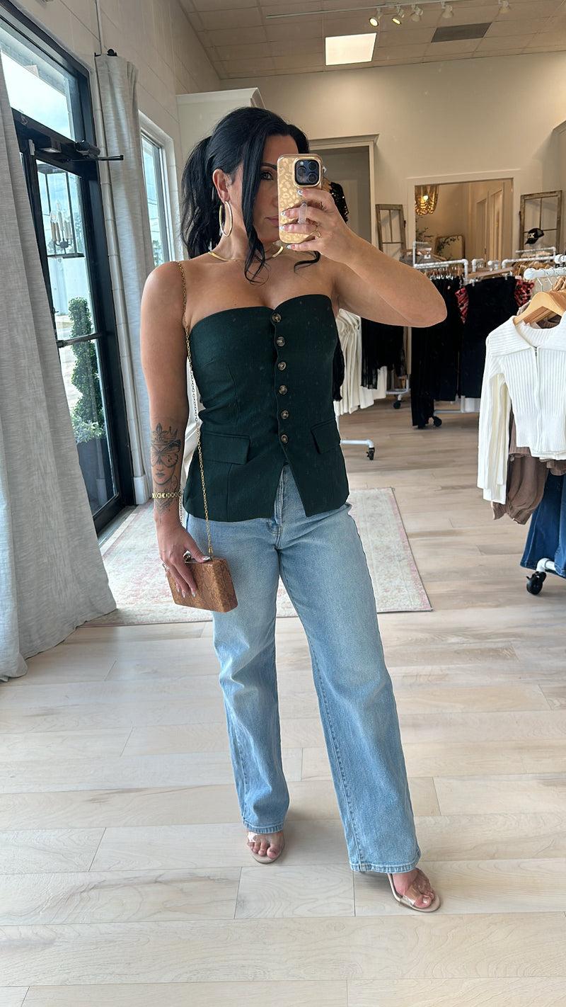 Strapless Button Up Top