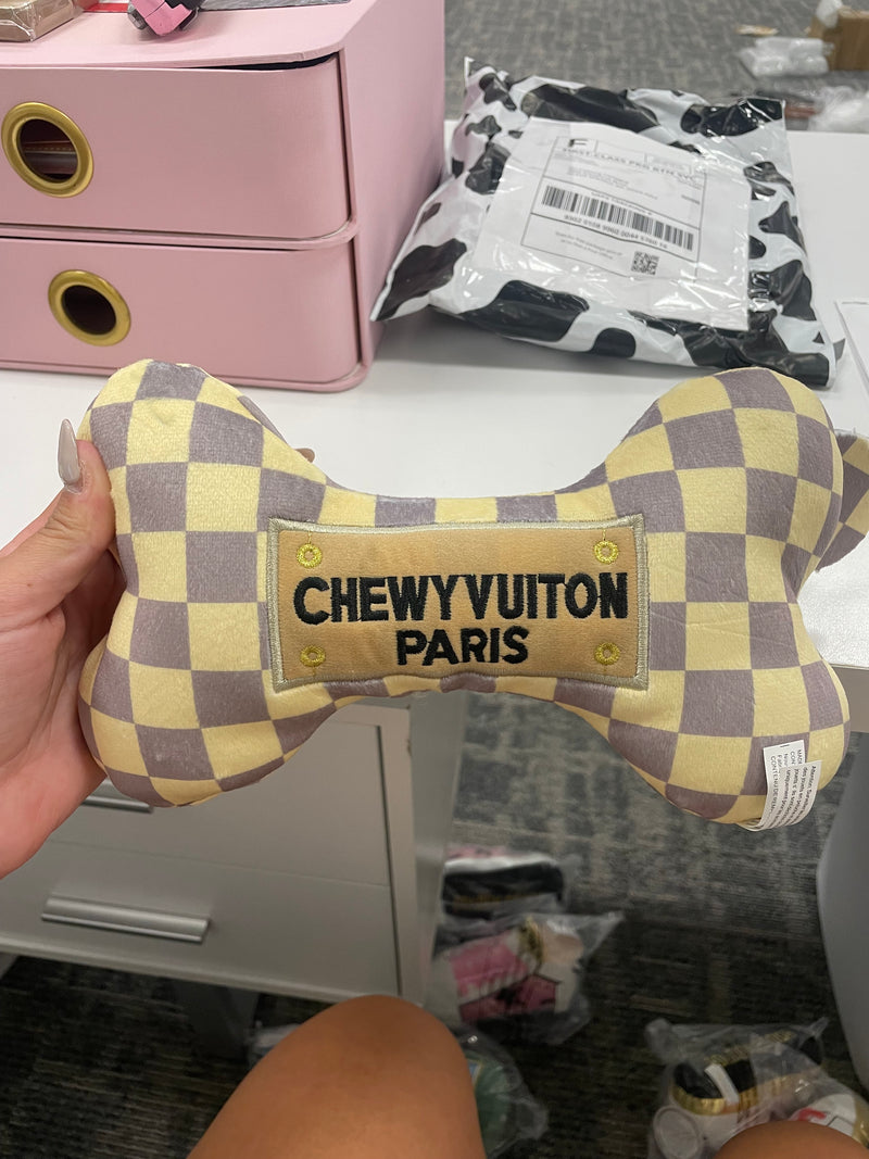 Checker Chewy Vuiton Bone Dog Toy
