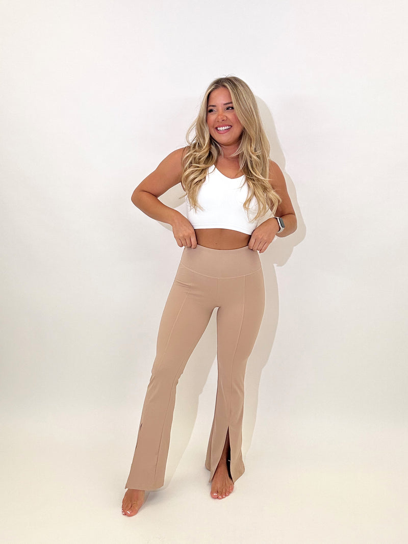 High Waisted Flare Front Slit Leggings