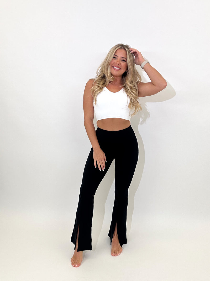 High Waisted Flare Front Slit Leggings
