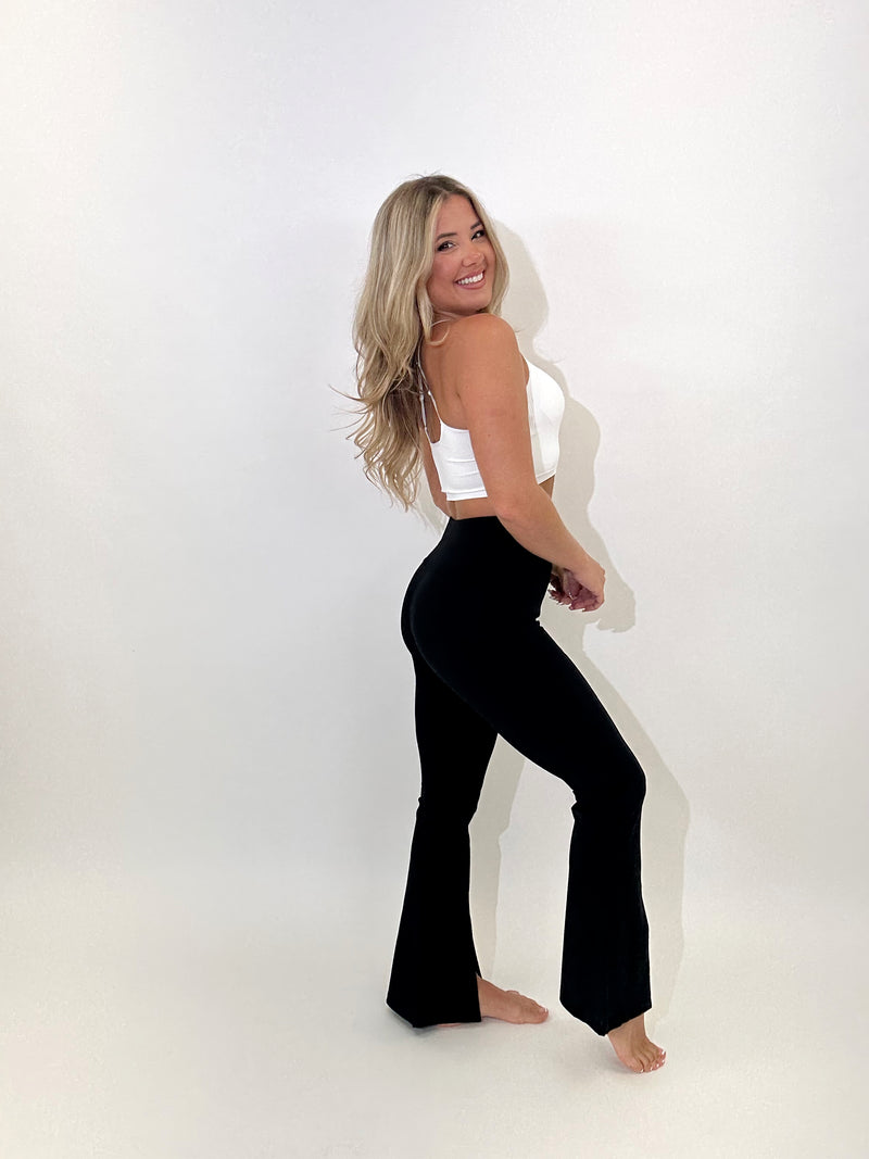 High Waisted Flare Front Slit Leggings