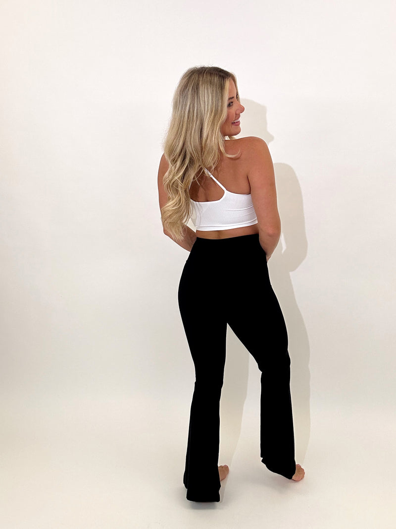 High Waisted Flare Front Slit Leggings