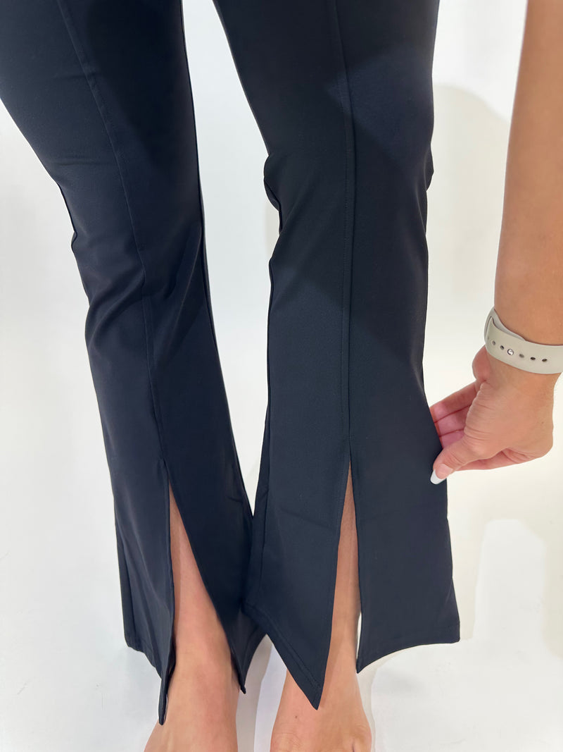 High Waisted Flare Front Slit Leggings