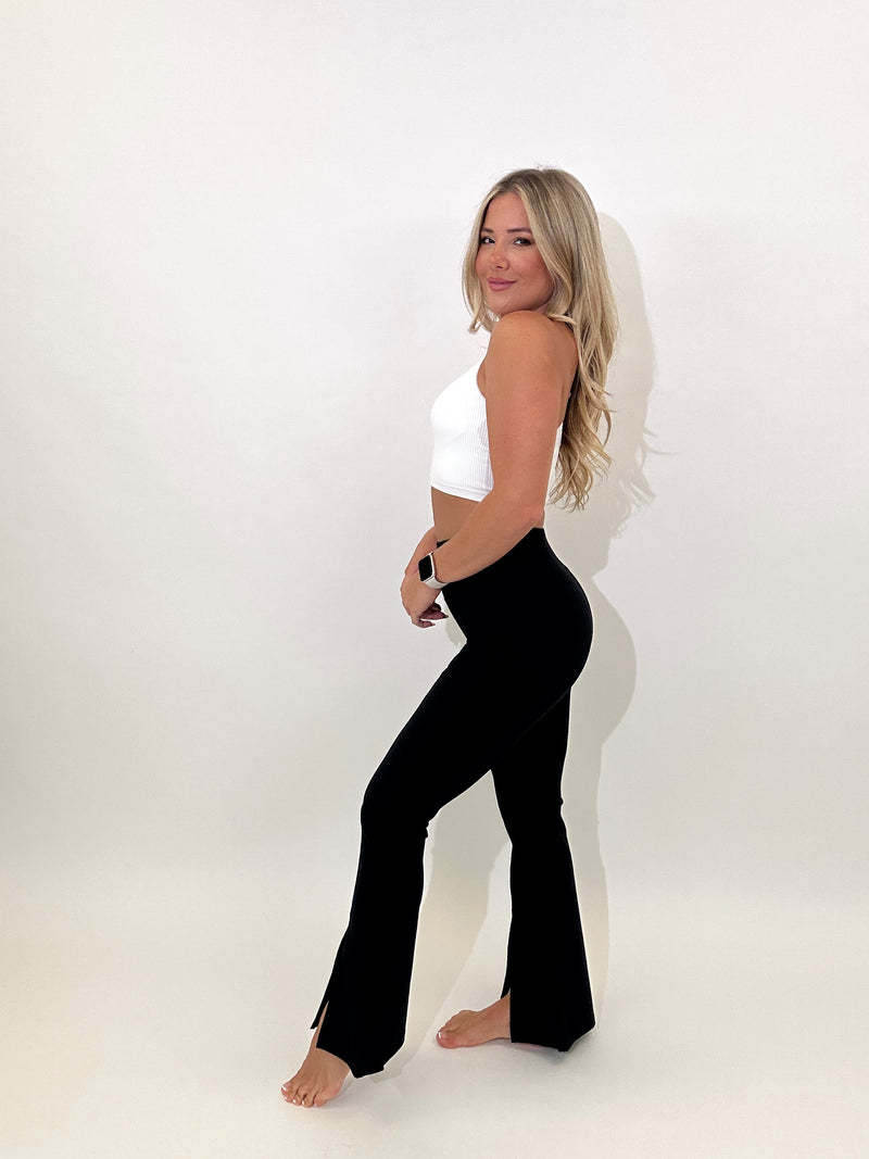 High Waisted Flare Front Slit Leggings
