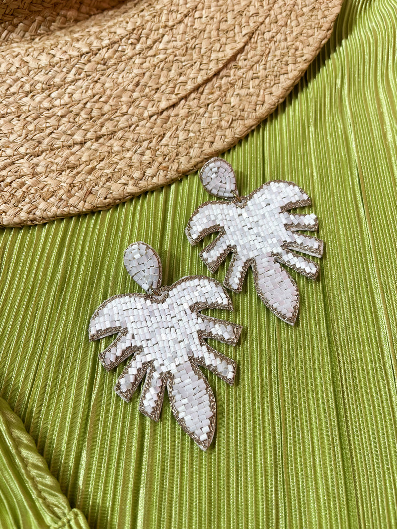 Metallic Bead Leaf Earrings