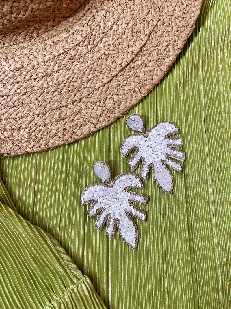 Metallic Bead Leaf Earrings