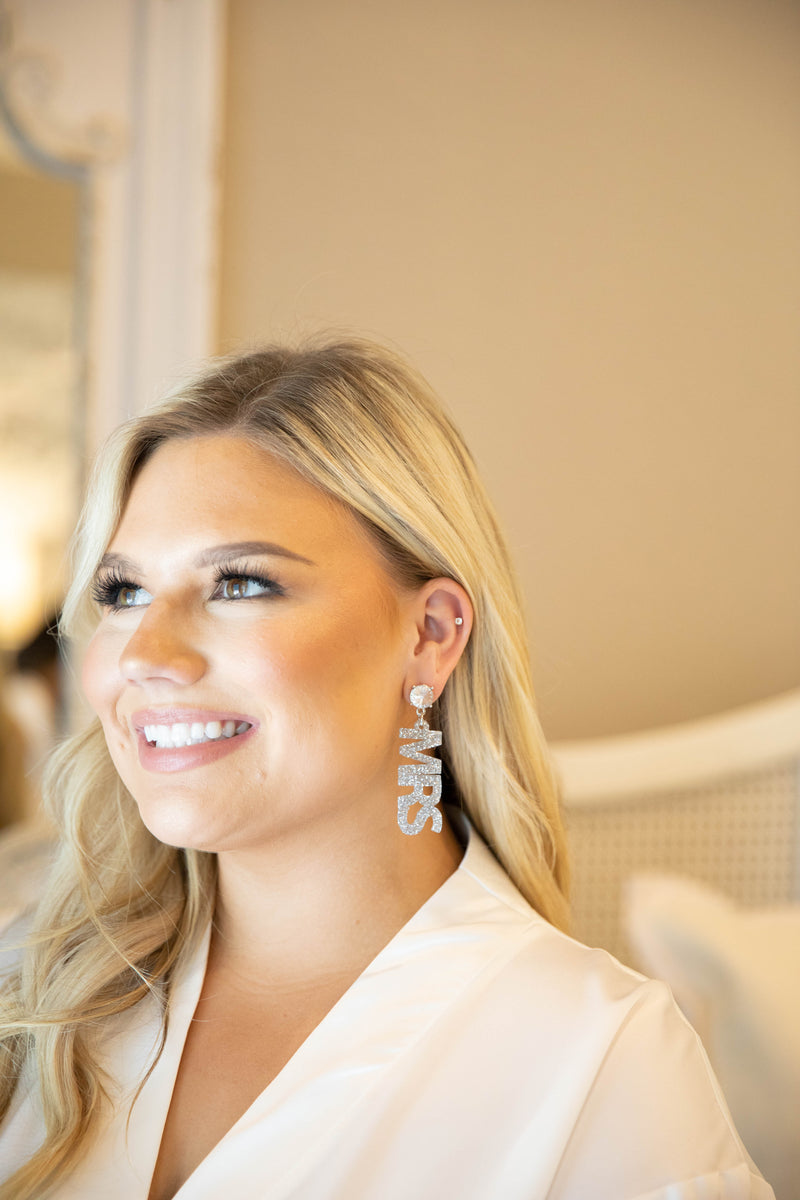 Silver Glitter MRS Earrings
