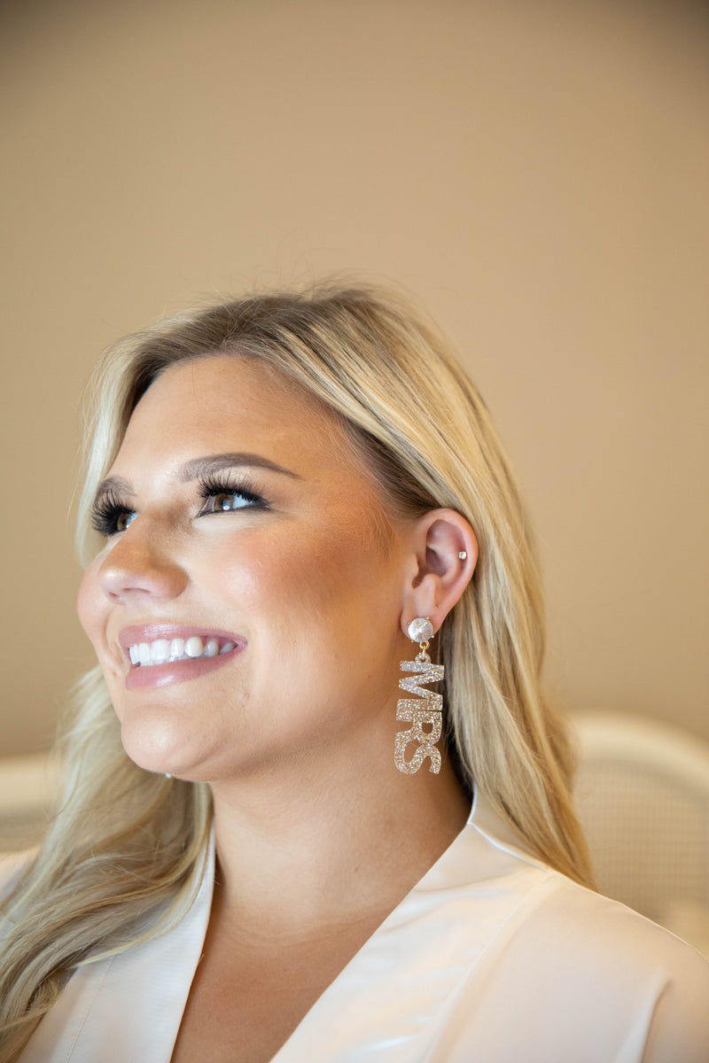Gold Glitter MRS Earrings