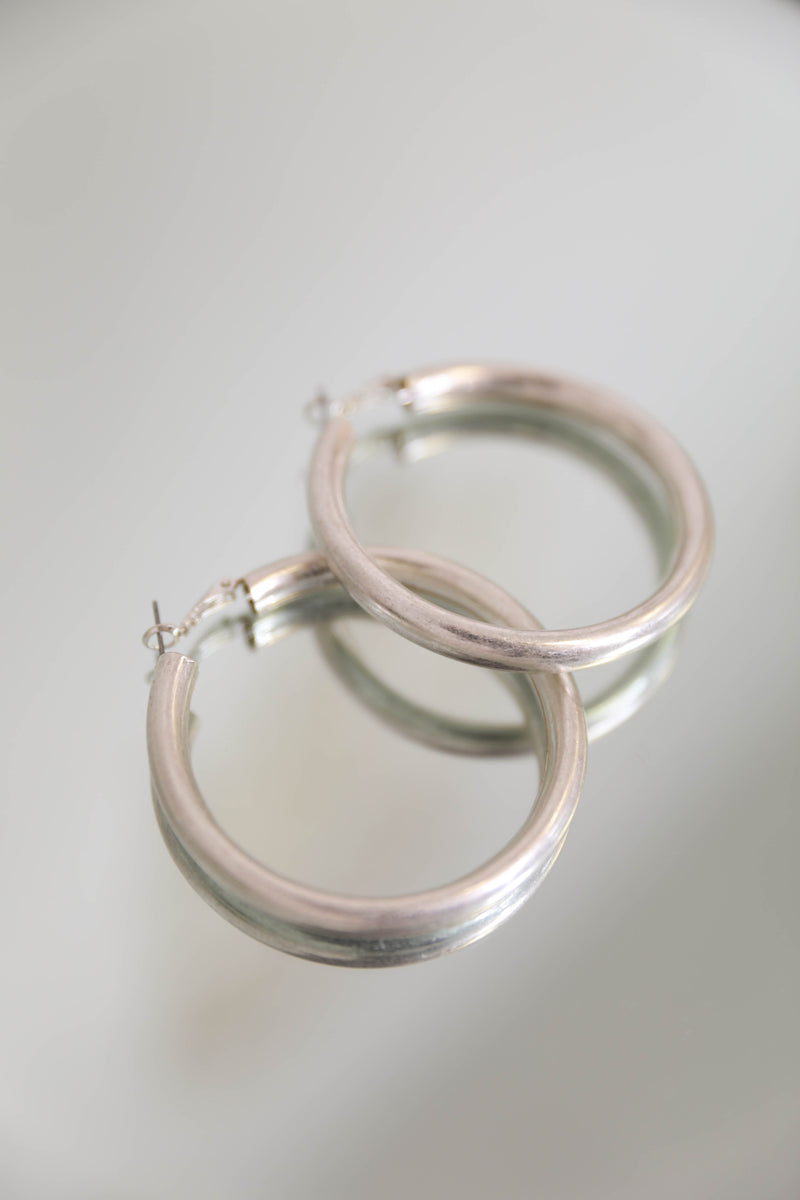 Simply Essential Worn Silver Hoops