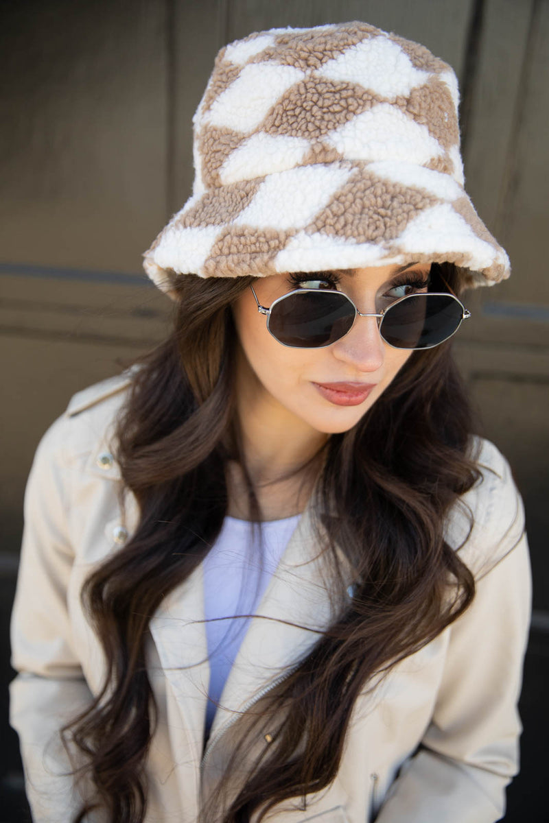 Checkered Fur Bucket Hat