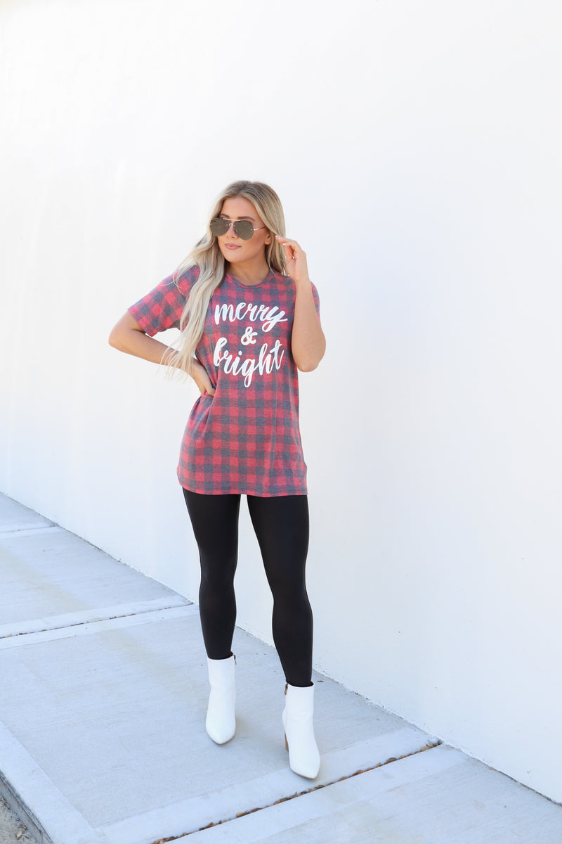 Merry & Bright Plaid Tee