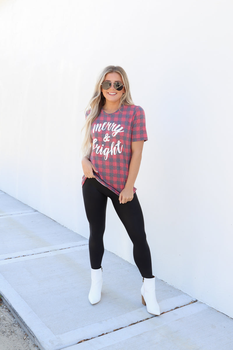Merry & Bright Plaid Tee