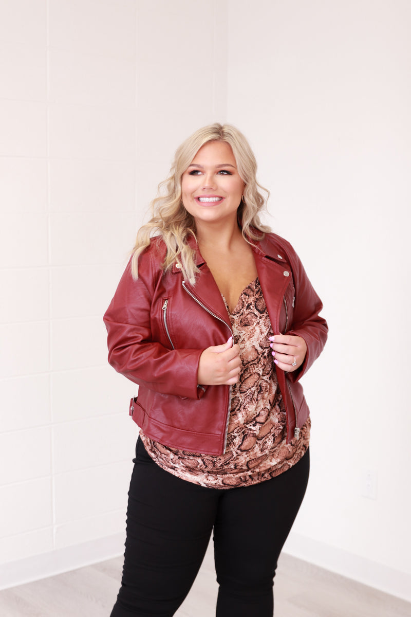 Ruby Red Faux Leather Jacket