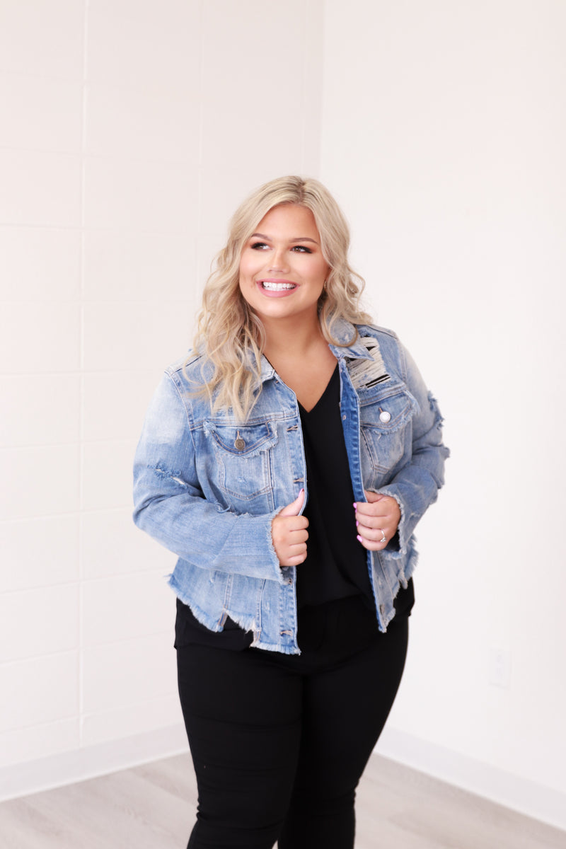 Dressy Distressed Denim Jacket